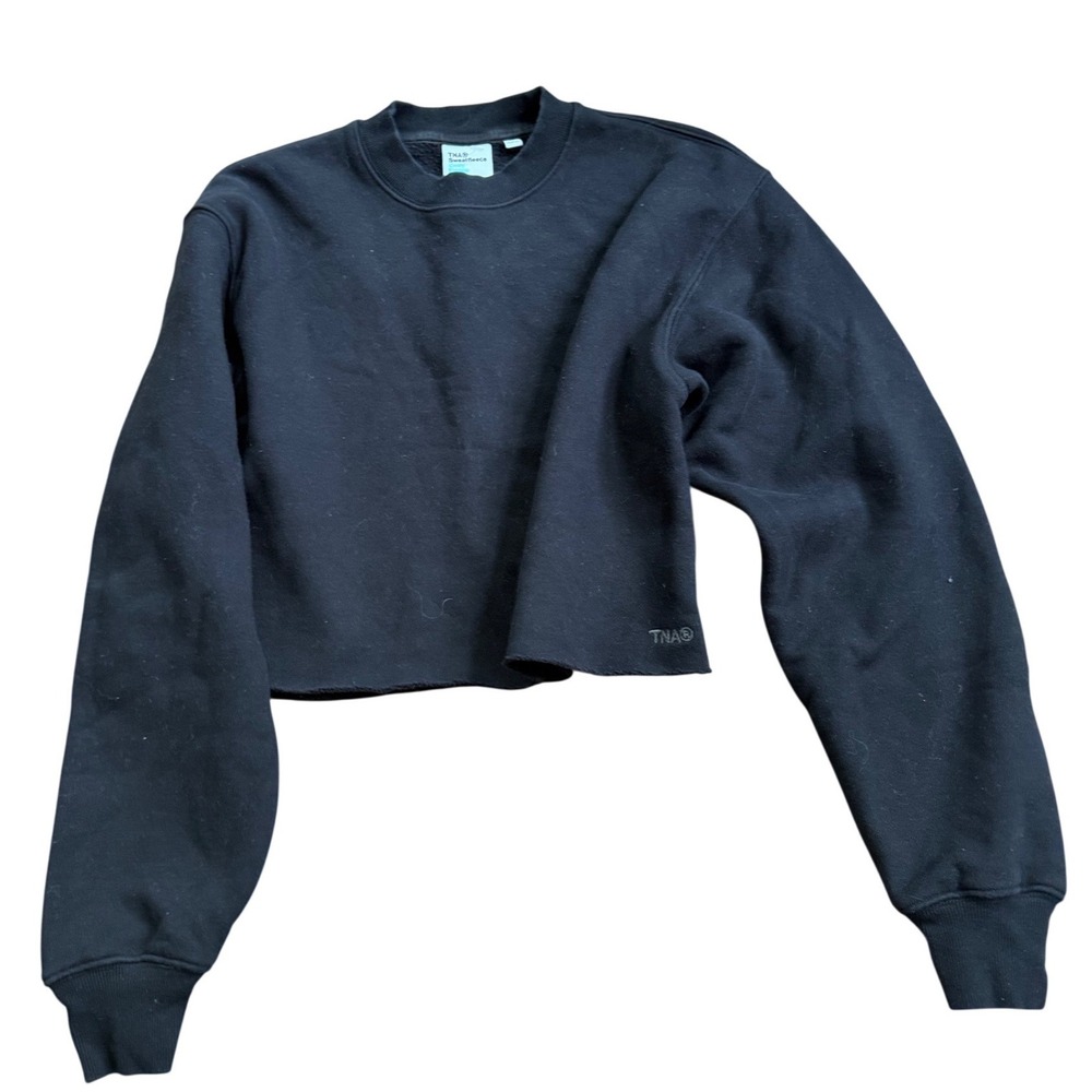 TNA‎ Aritzia Cozy Fleece Perfect Fit Cropped Sweatshirt Black Womens XS